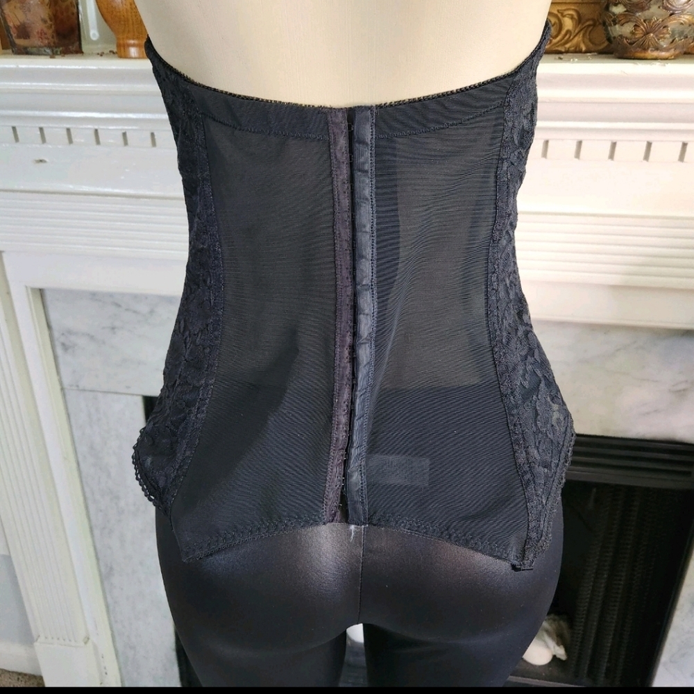 Vintage 90s Goddess Black Lace Bustier Hook Eye Boned Sheer Size 38C - Picture 6 of 8